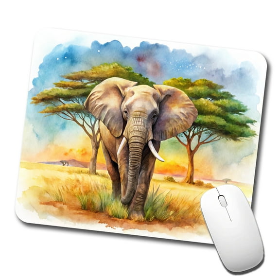 Elephant African Plain Watercolor Design Mouse Pad Low Profile Gaming Mat