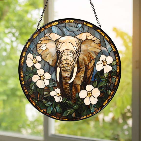 Elephant African Safari Stained Glass Suncatcher Window Hanging Home Decor