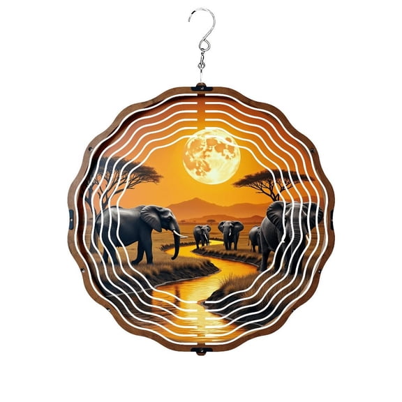 Elephant African Wind Spinners 10 Inch Stainless Steel Hanging Garden Decor for Indoor Outdoor Christmas Gift