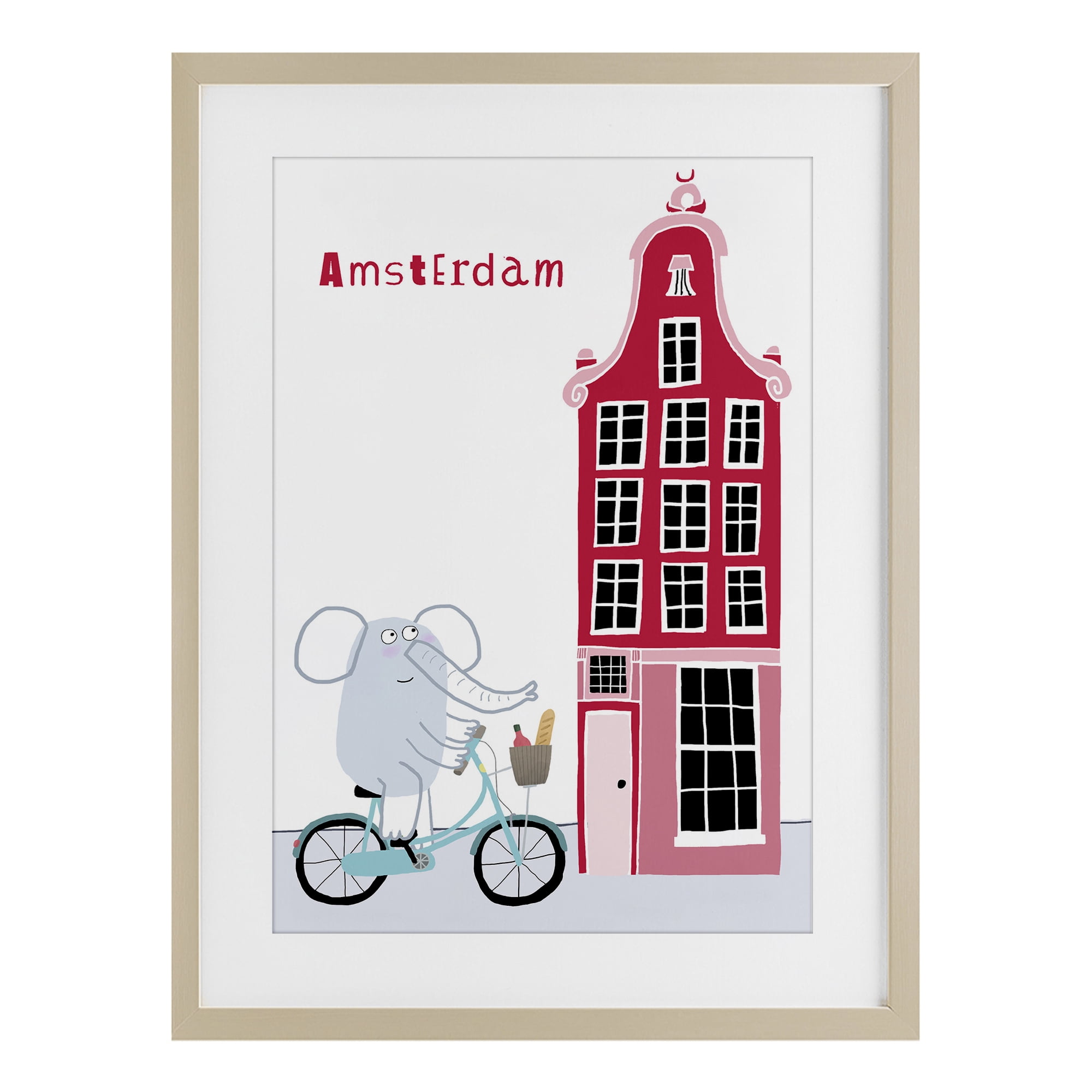 Elephant & Amsterdam Building Birch Framed Print Under Glass, design by Carla Daly