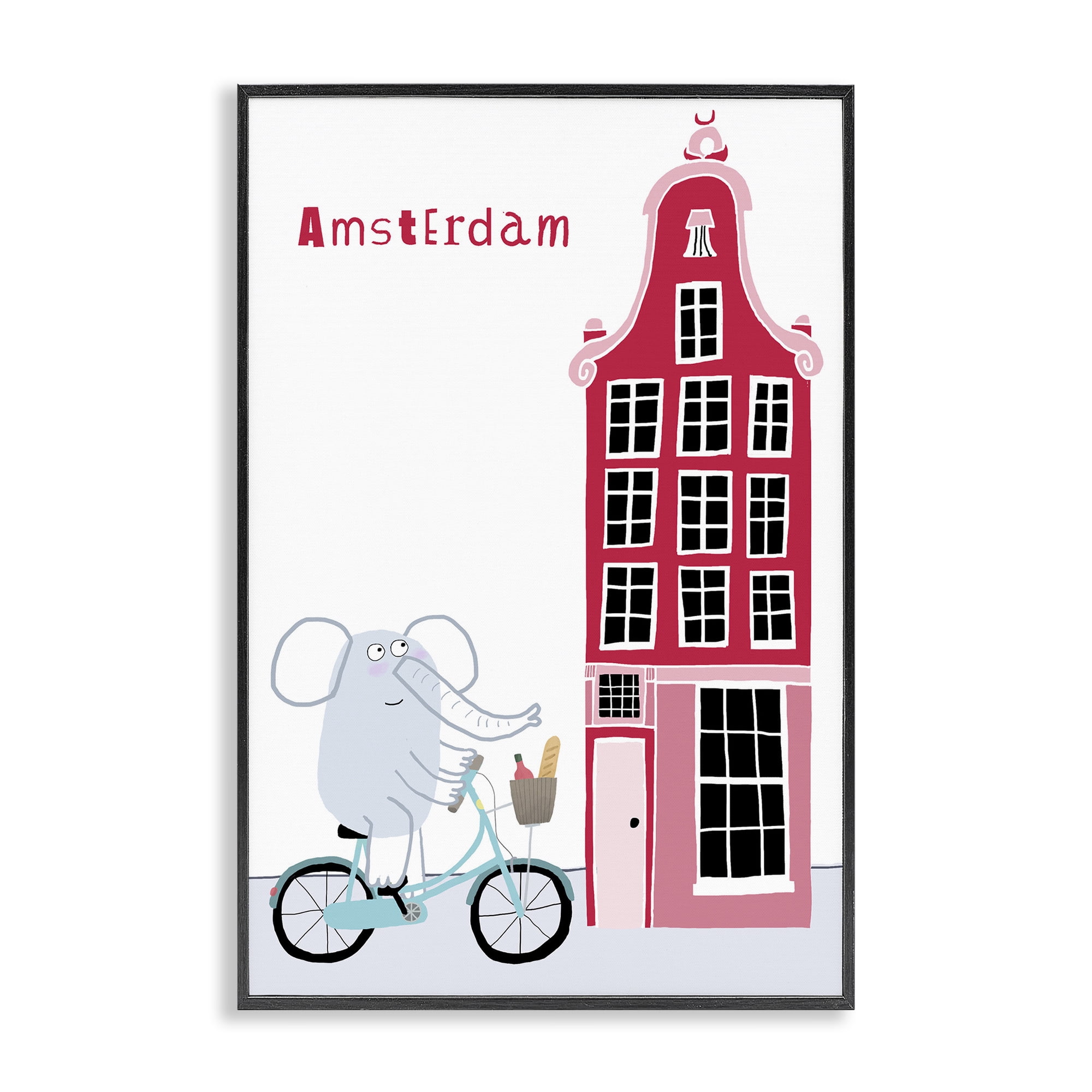 Elephant & Amsterdam Building Black Framed Giclee Art, design by Carla Daly
