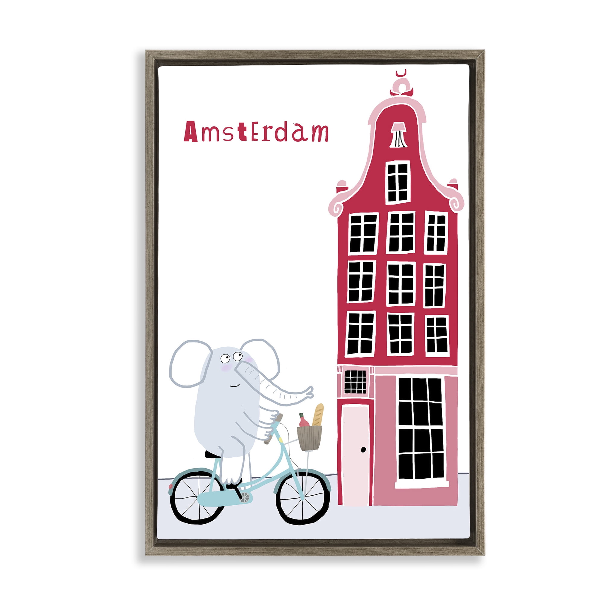 Elephant & Amsterdam Building Brown Framed Floater Canvas Wall Art, design by Carla Daly