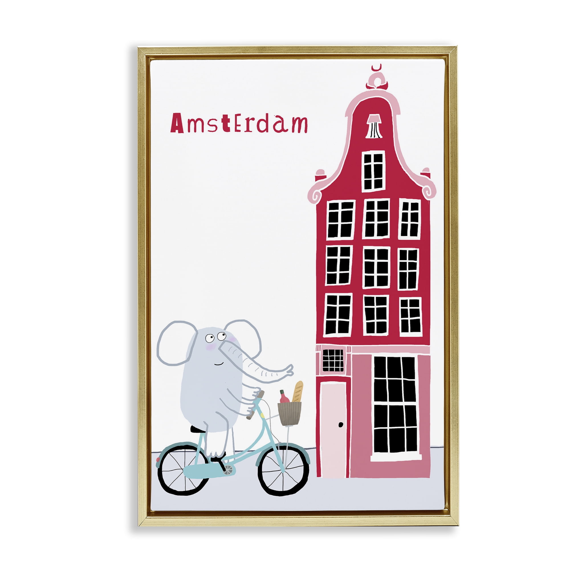 Elephant & Amsterdam Building Gold Framed Floater Canvas Wall Art, design by Carla Daly