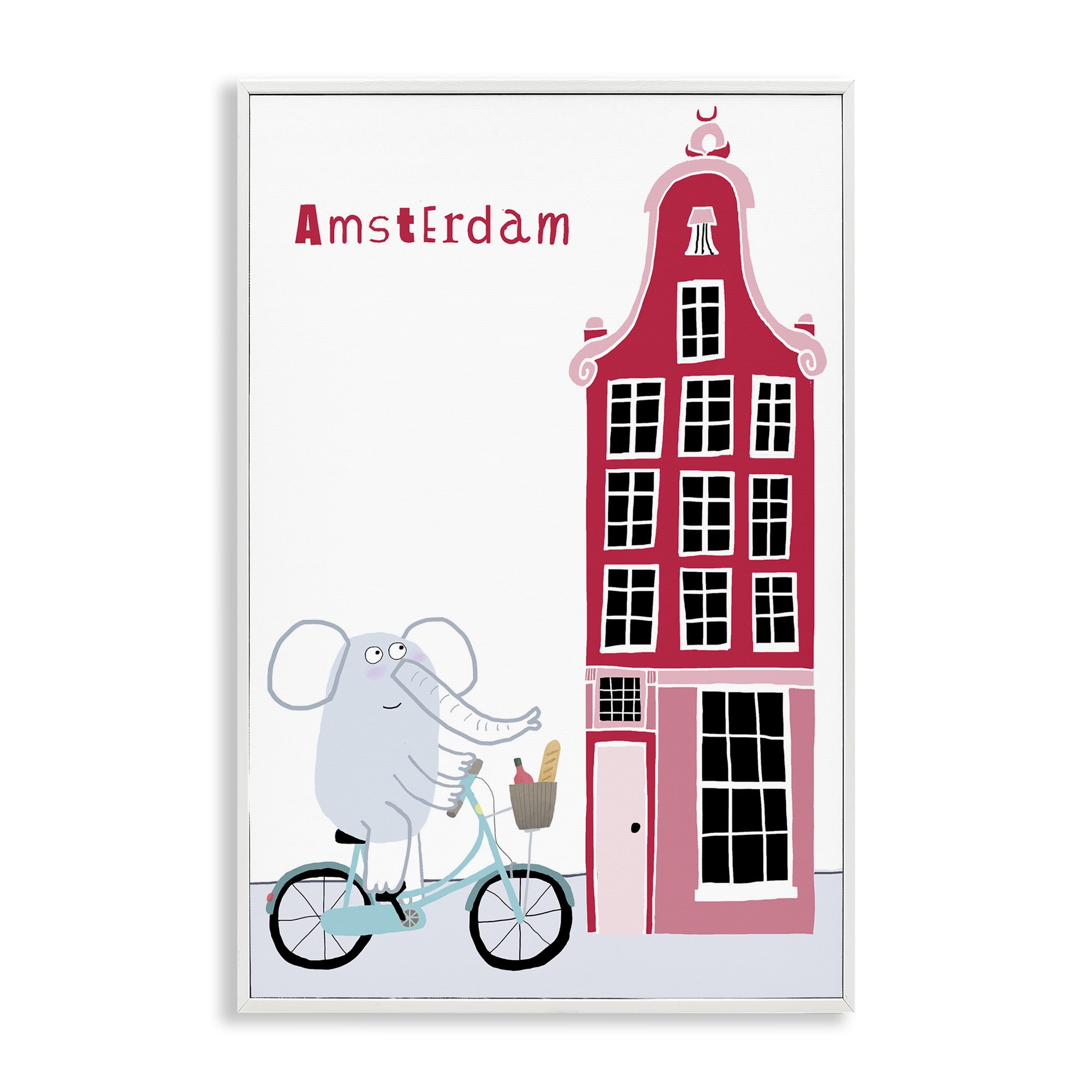 Elephant & Amsterdam Building White Framed Giclee Art, design by Carla Daly