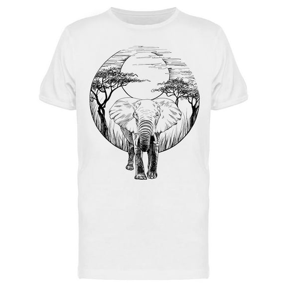 Elephant And Landscape Sketch T-Shirt Men -Image by Shutterstock, Male Medium
