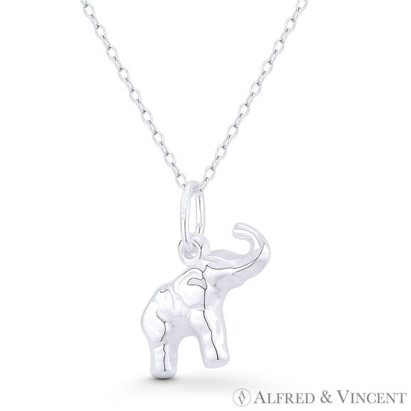 Elephant Animal Charm Hollow Reversible 3D 21x18mm (0.8x0.7in) Pendant & Chain Necklace in .925 Sterling Silver