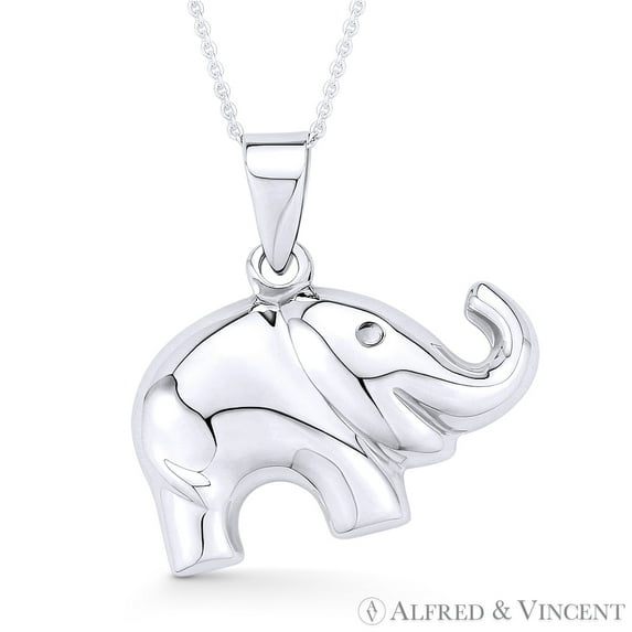 Elephant Animal Charm Pendant & Cable Chain Necklace in .925 Sterling Silver