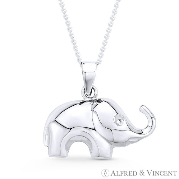 Elephant Animal Charm Pendant & Cable Chain Necklace in .925 Sterling Silver
