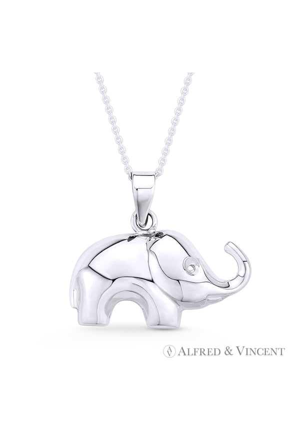 Elephant Animal Charm Pendant & Cable Chain Necklace in .925 Sterling Silver