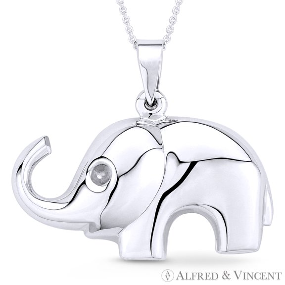 Elephant Animal Charm Pendant & Cable Chain Necklace in .925 Sterling Silver