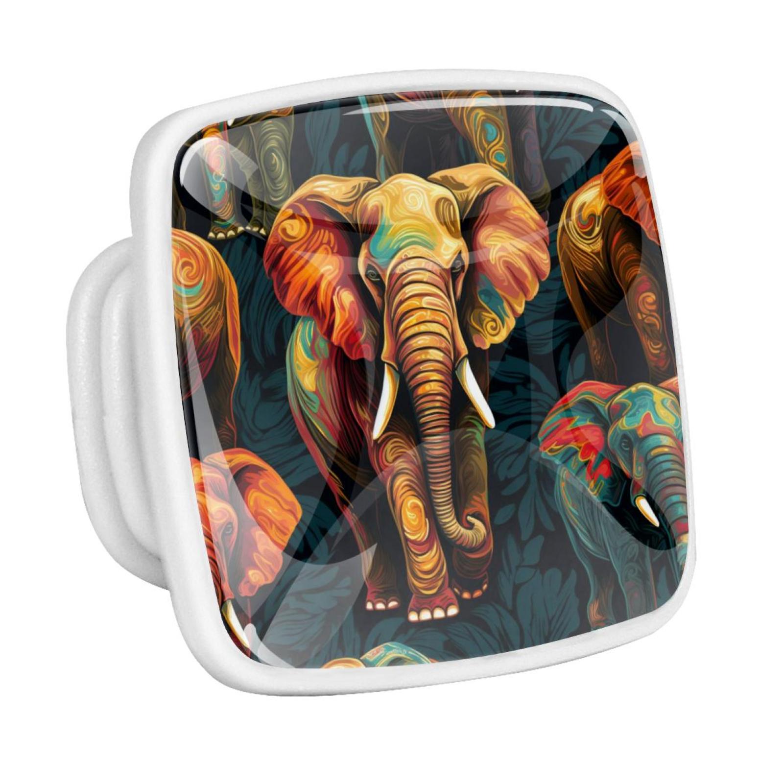 Elephant Animal Fluorescent Drawer Pulls with Screws Square 4Pack Glow