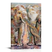 Elephant Animal Painting Framed Canvas Wall Art Clearance Poster Elephant Couple Graffiti Art Print Wlidlife African Animal Pictures Love Artwork for Home Living Room Bedroom Ready to Hang 24"x 36"