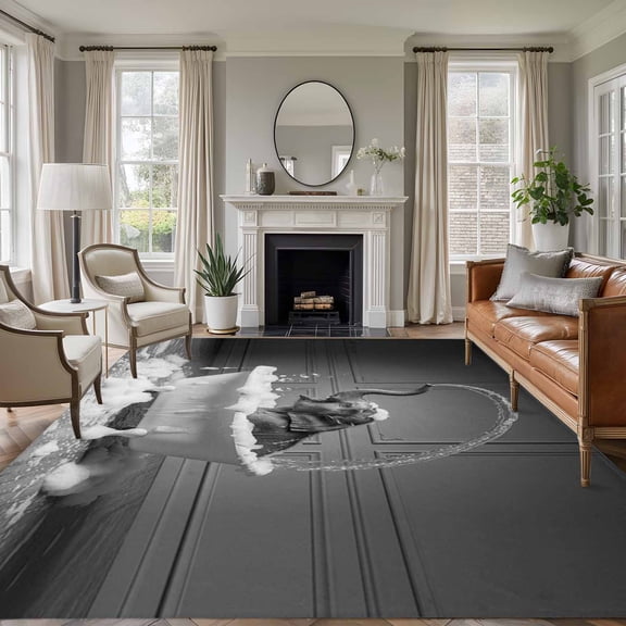 Elephant Area Rugs 6'x9', Washable Small Throw Rugs for Kitchen Dining room, Funny Animal Bathtub Abstract Art Grey Indoor Outdoor Rug Non-Slip Low Pile Carpet Runner Reversible Floor Mats