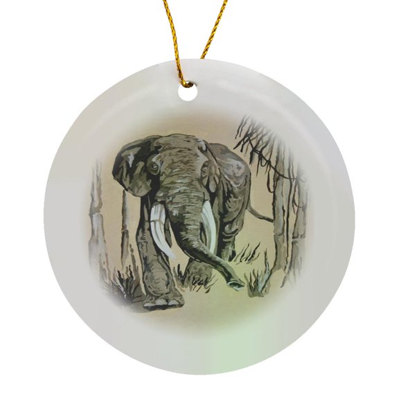 3drose, Elephant Art in Brown and Greige Vector, Circle Porcelain Ornament