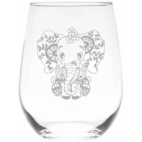 C&M Personal Gifts 17 oz Elephant Stemless Wine Glass (Style BE1)