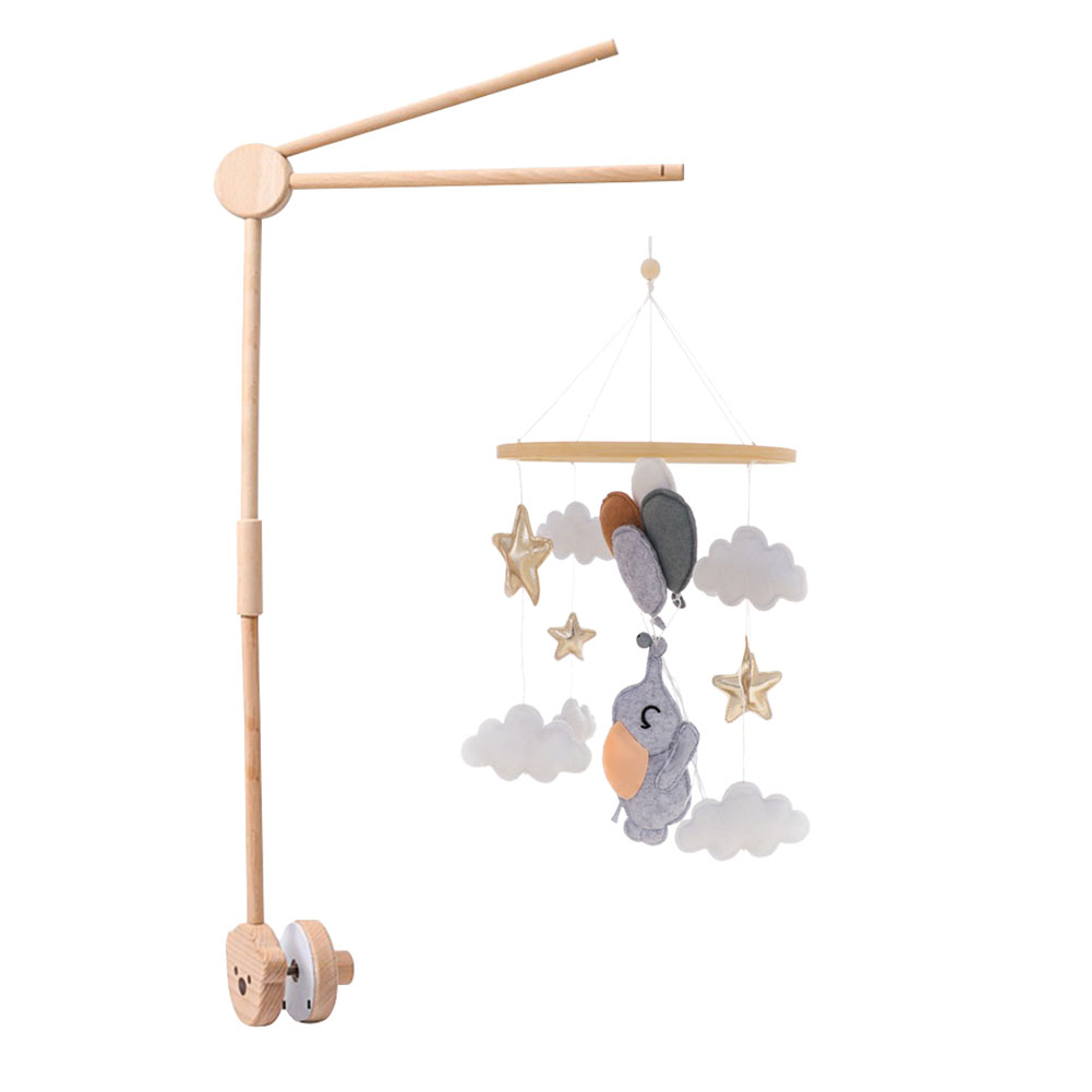Elephant Baby Crib Bell Mobile – Wooden Wind Chimes with Star, Cloud & Animal Pendants – Rotating Bell for Infant Sleep & Nursery Decor