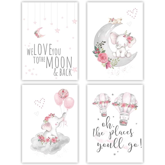 Elephant Baby Nursery Canvas Wall Decor Bedroom Wall Art Hot Air Balloon Prints 8"x10"in Nursery Wall Poster For Kids Room Wall Decor(Unframed)