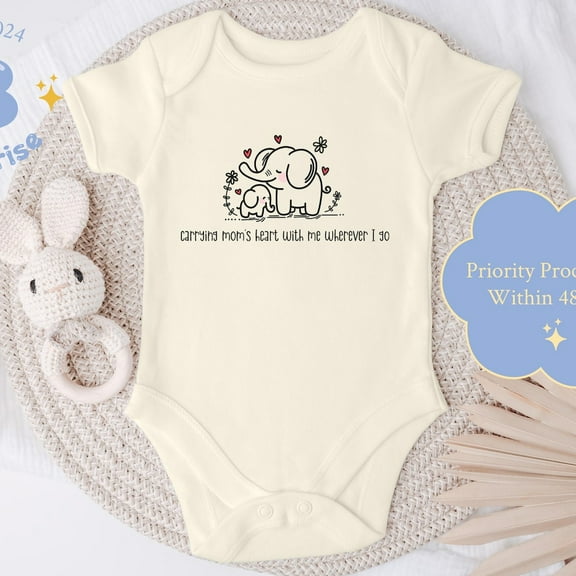 Elephant Baby Onesie 'Carrying Mom'S Heart' & Cute Mommy Gift, New Mom Baby Shower Outfit, Meaningful Keepsake Cute Baby Onesie, BABY BODYSUIT LAT 4424