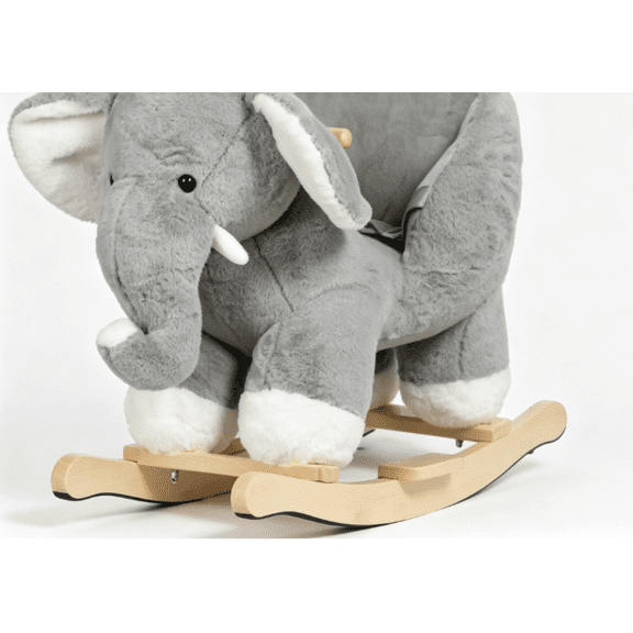Elephant Baby Rocking Horse for Toddlers 1 Years to 3 Years, Stuffed Plush Ride-on Rocking Animal with Realistic Sound and Music, Wooden Rocking Horse with Seat, Grey Elephant