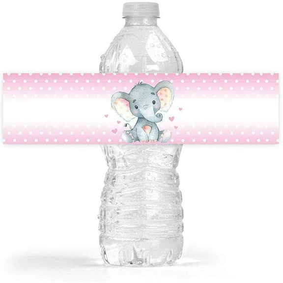 Elephant Baby Shower Bottle Wraps, 25 Pink Girl Water Bottle Labels Decoration Favors
