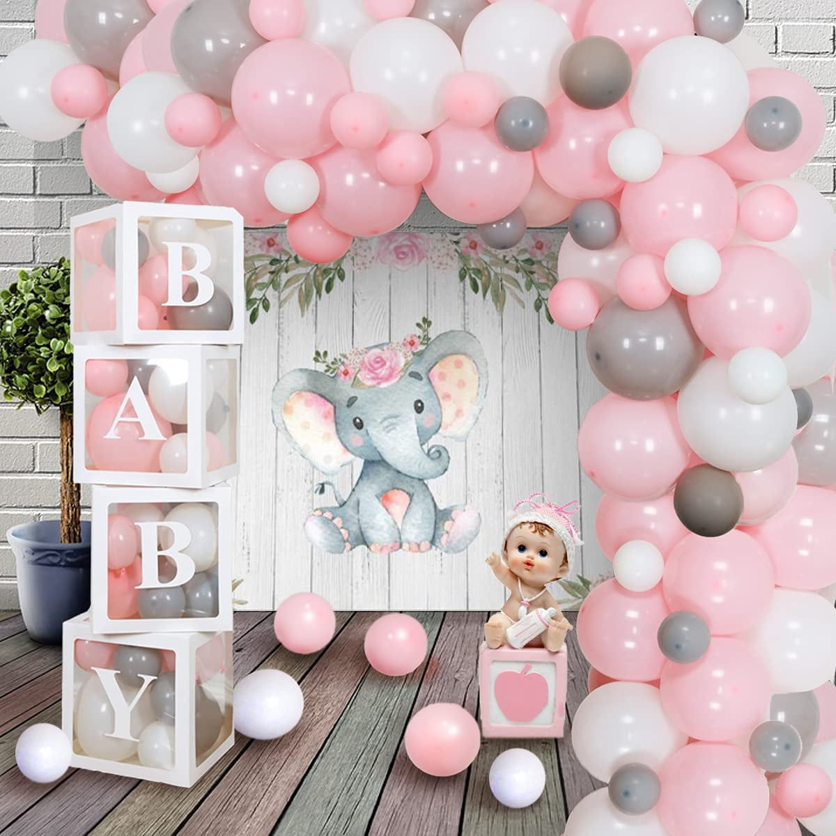 Baby Girl 1st Birthday Decorations , Baby First Birthday Supplies for Girl,Including Balloon Boxes, Pink Gold Balloons Garland Arch Kit,Party