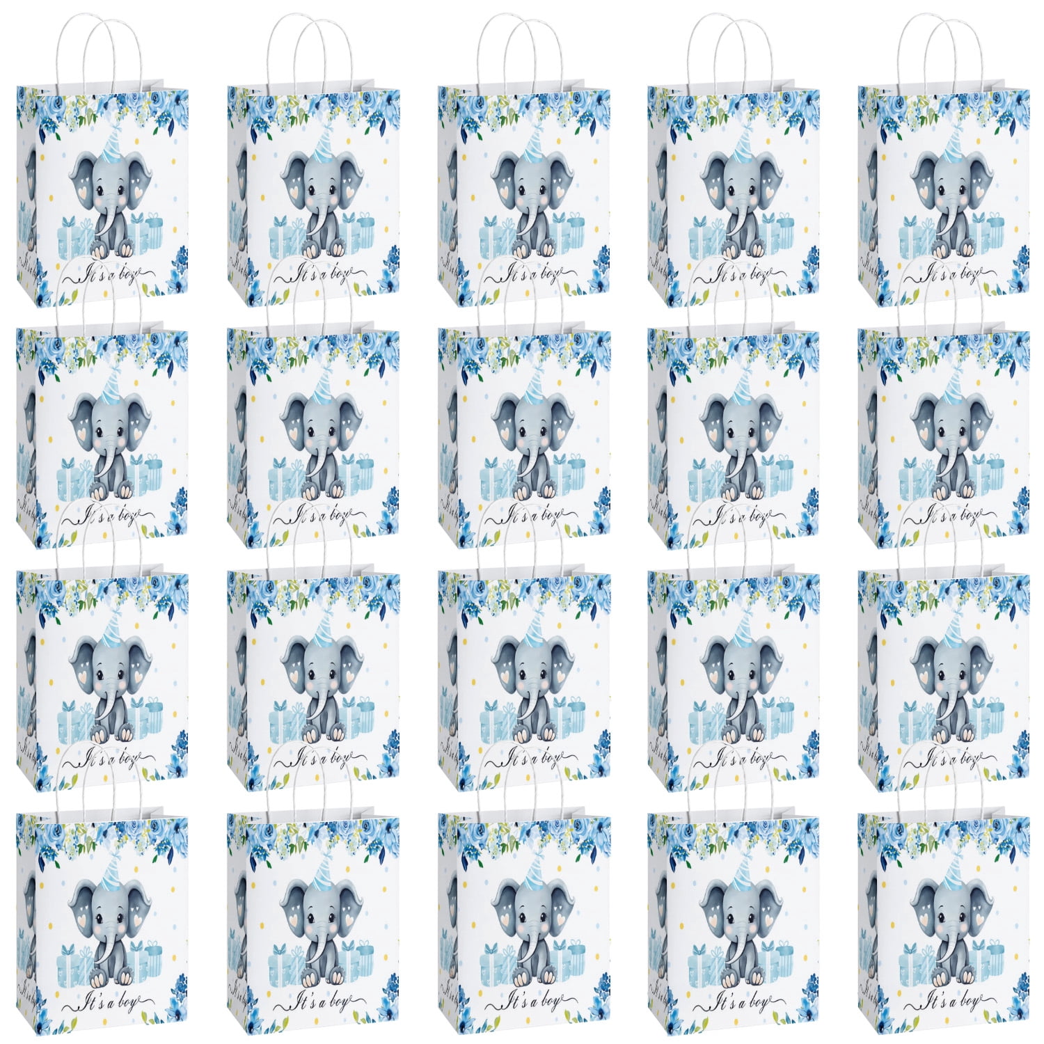 Elephant Baby Shower Party Favor Bags, YAHAFEPY 20Pcs It's a Boy Cute Animal Cartoon Paper Bags Party Decorations
