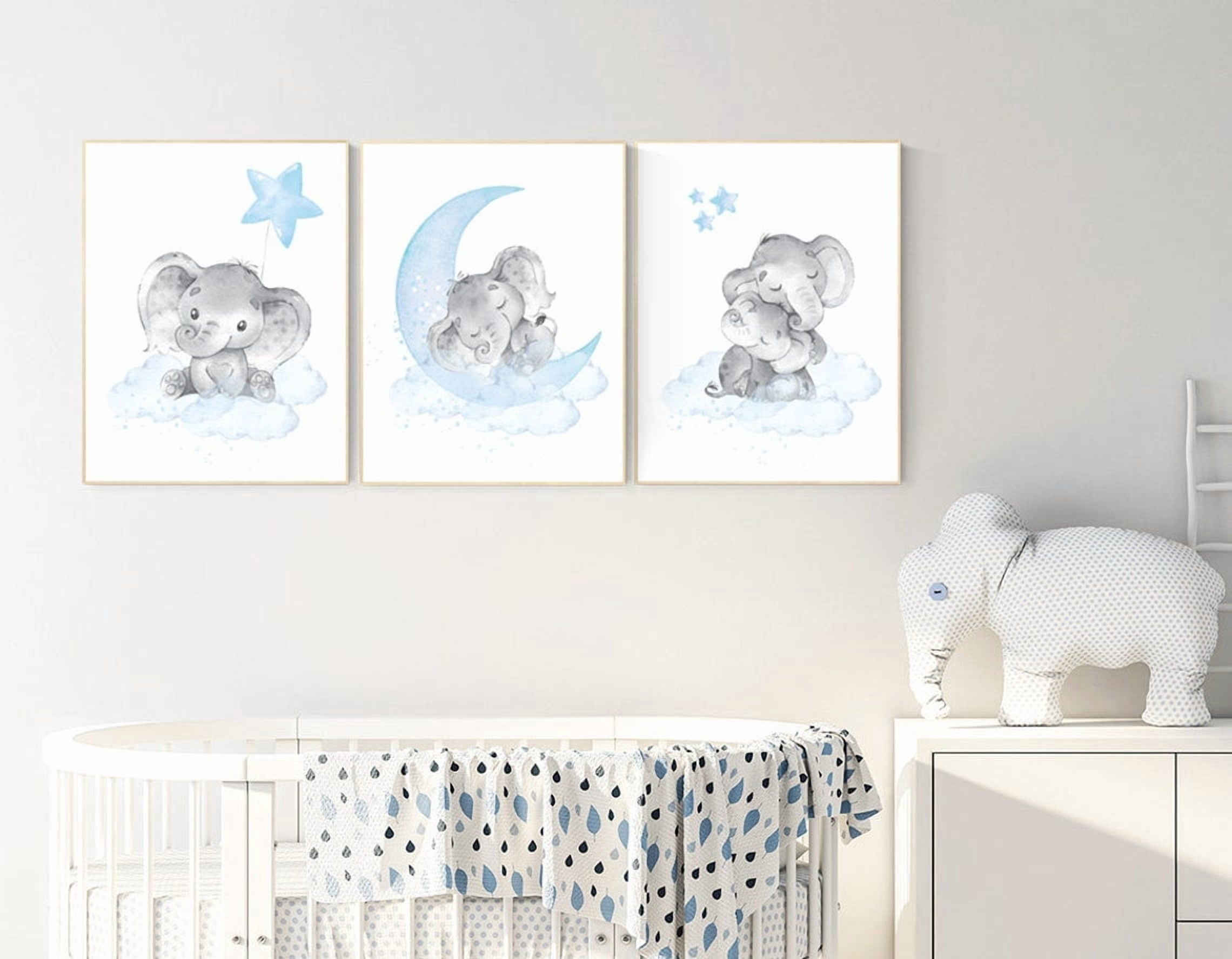 Elephant Baby Wall Art Prints, Cloud And Stars, Boys Room, Nursery And ...