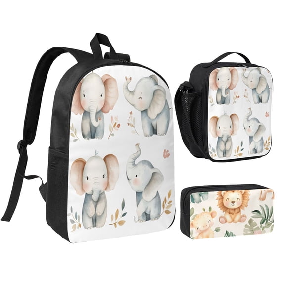 Elephant Backpack 17 Inch Set with Lunch Bag and CaseDurableTravel Bag Combo for Work Commuting Daily Use