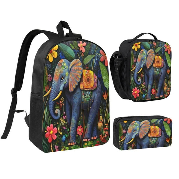 Elephant Backpack 17 Inch Set with Lunch Bag and CaseDurableTravel Bag Combo for Work Commuting Daily Use