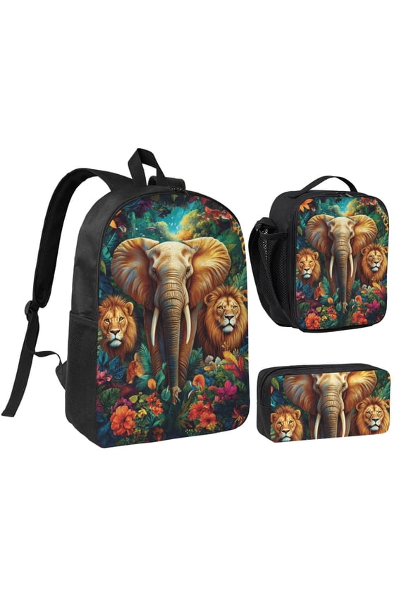 Elephant Backpack 17 Inch Set with Lunch Bag and CaseDurableTravel Bag Combo for Work Commuting Daily Use