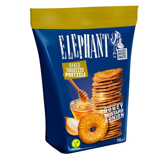 Elephant Baked Squeezed Pretzels, Honey Mustard & Onion 10.58 Ounce Bag