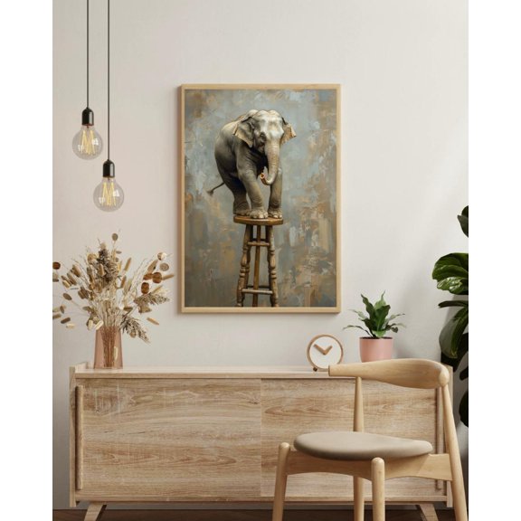 Elephant Balancing Stool Circus Elephant Whimsical Animal Wall Decor Unframed Paper Print