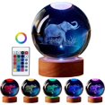 Elephant Ball Lamp, 3.15 inch, Night Light with Wooden Base, Glass Ball ...