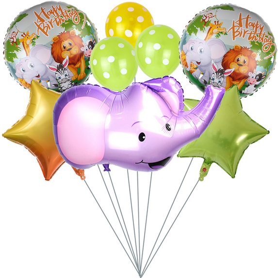 Elephant Balloon Set - Large Elephant Balloon, Polka Dot Latex Balloons, Star Balloons, Animal Jungle Theme Balloons | Animal-Themed Party Decorations