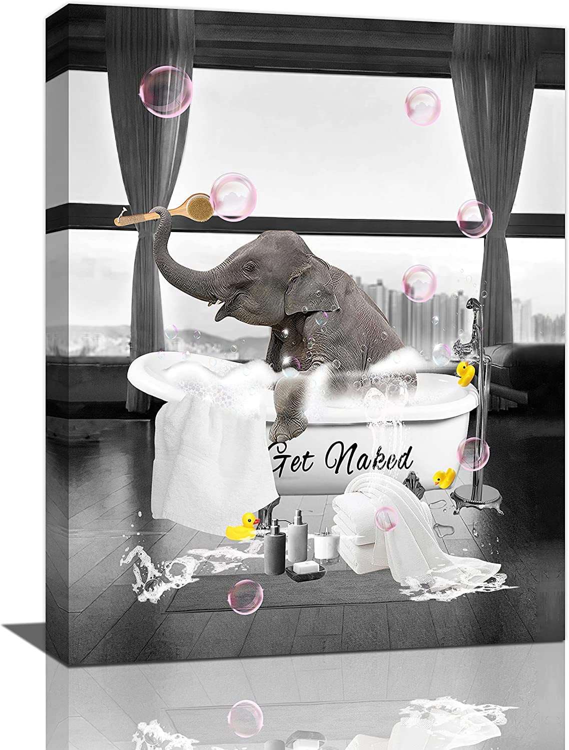 Elephant Bathroom Decor Wall Art Funny Elephant in Bathtub Canvas ...
