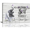 thumbnail image 1 of Elephant Bathroom Wall Art Rustic Lavender Bahtroom Pictures for Funny Sitting on Toilet Painting Please Seat Yourself Decor Farmhouse Purple Framed Artwork 12x16, 1 of 6