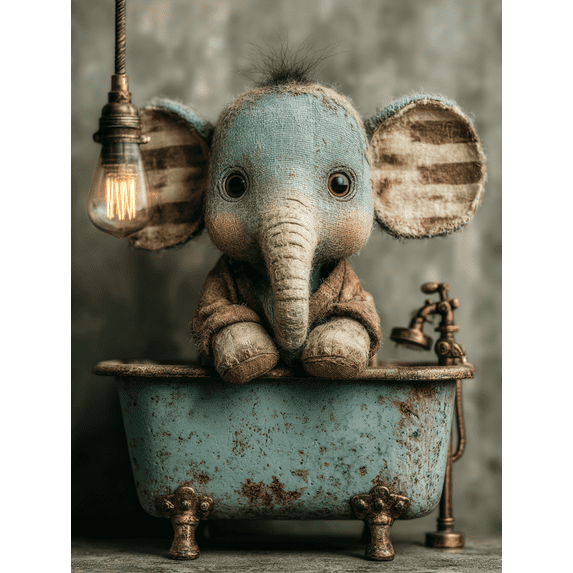 Elephant Bathtub Canvas Print, Whimsical Bathroom Animal Art, Multi-Room Home & Cafe Playful Wall Decor