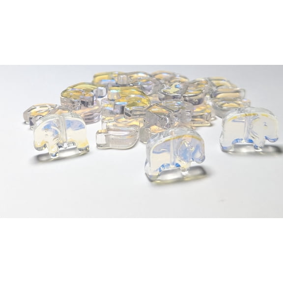 Elephant Beads, Glass Beads For Bracelets, DIY Jewelry Supplies, Gift For Beaders, 20 pcs, Clear