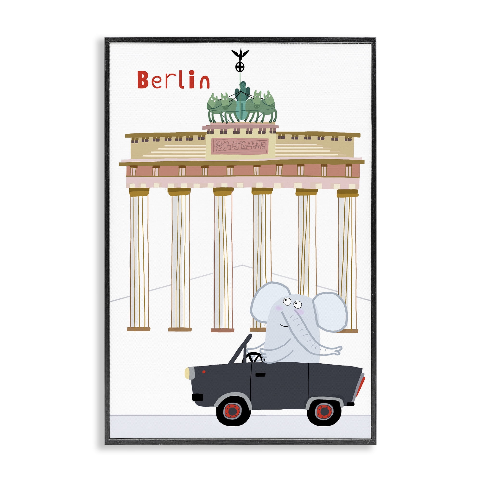 Elephant & Berlin Architecture Black Framed Giclee Art, design by Carla Daly