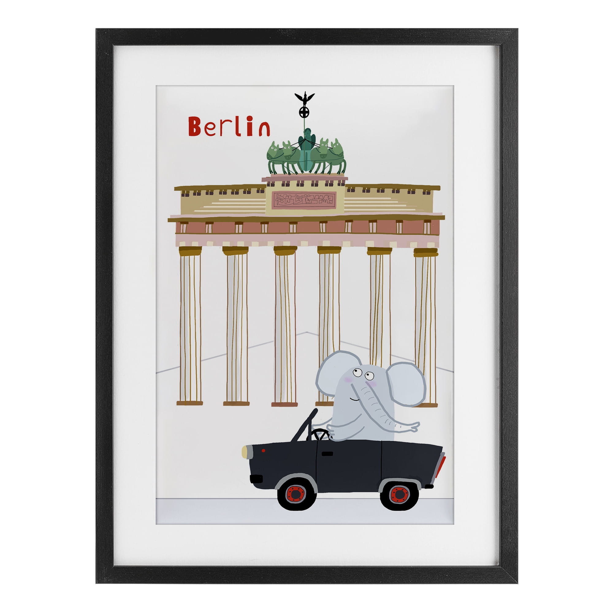 Elephant & Berlin Architecture Black Framed Print Under Glass, design by Carla Daly