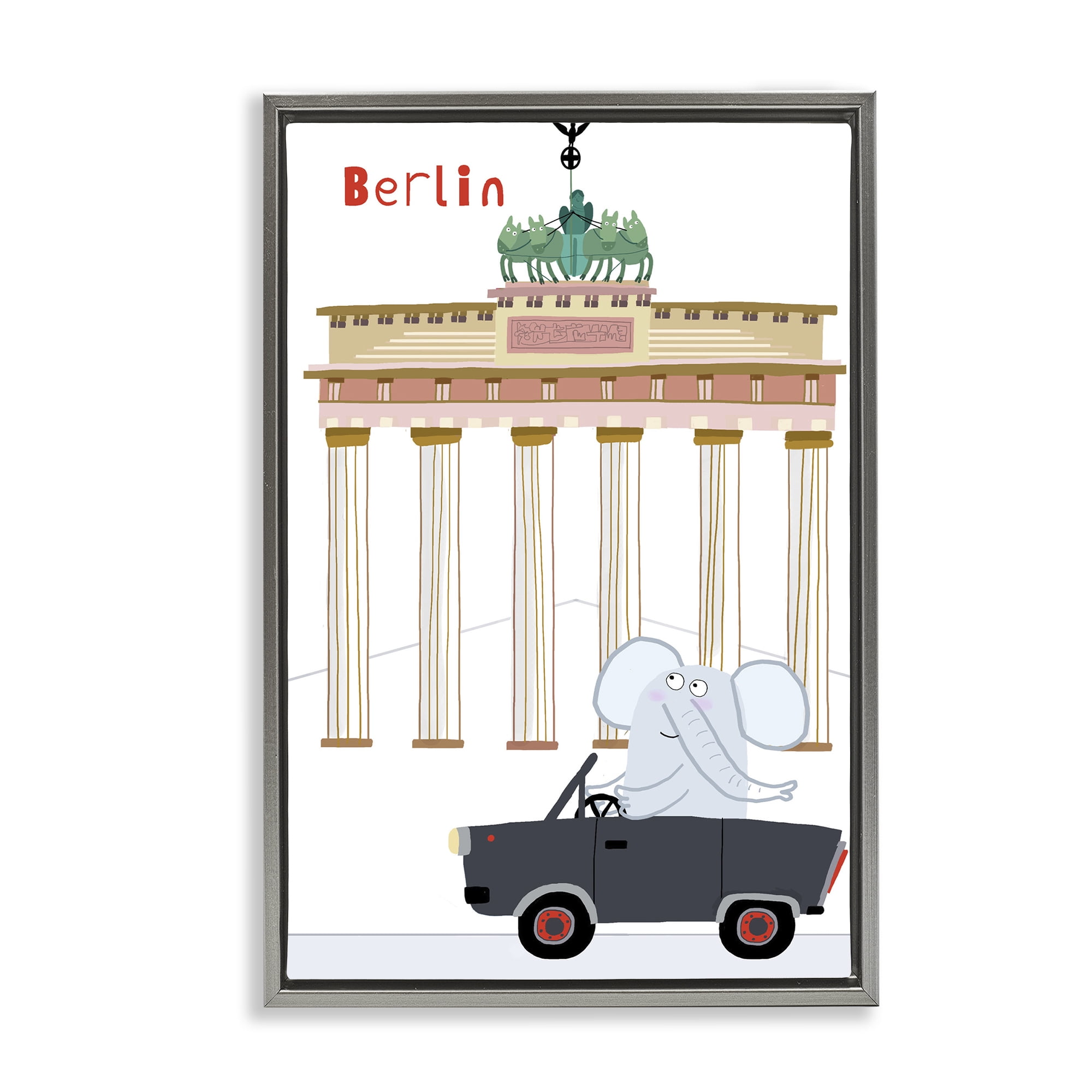 Elephant & Berlin Architecture Gray Framed Floater Canvas Wall Art, design by Carla Daly