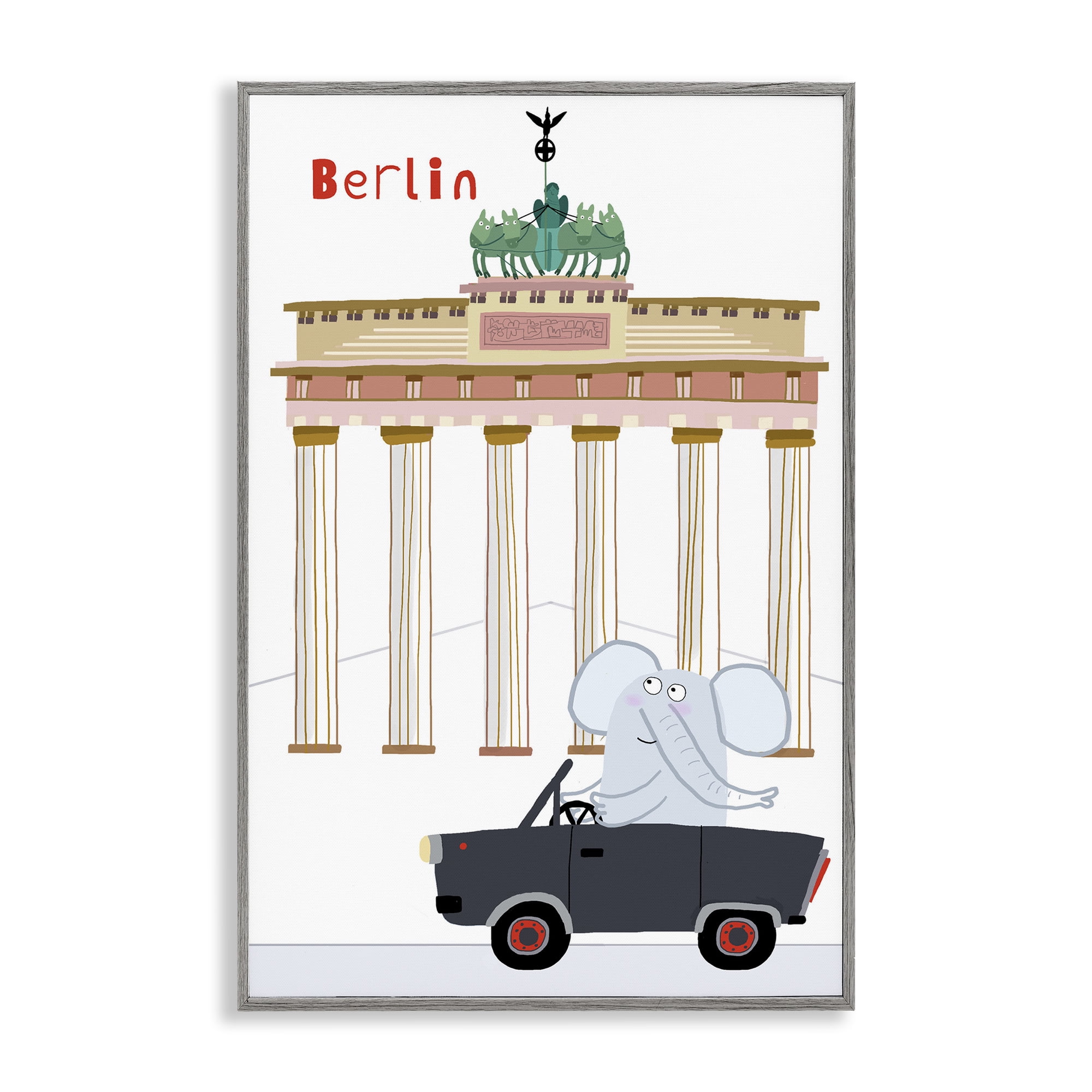 Elephant & Berlin Architecture Gray Framed Giclee Art, design by Carla Daly