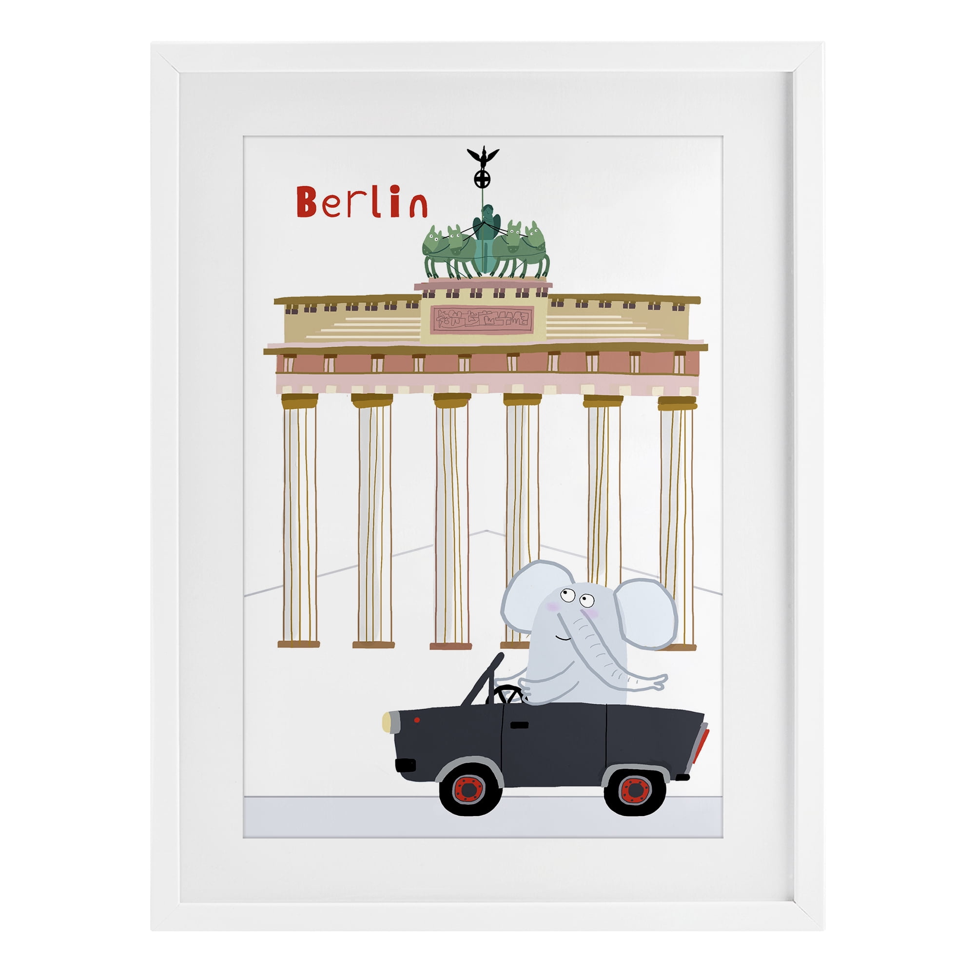 Elephant & Berlin Architecture White Framed Print Under Glass, design by Carla Daly
