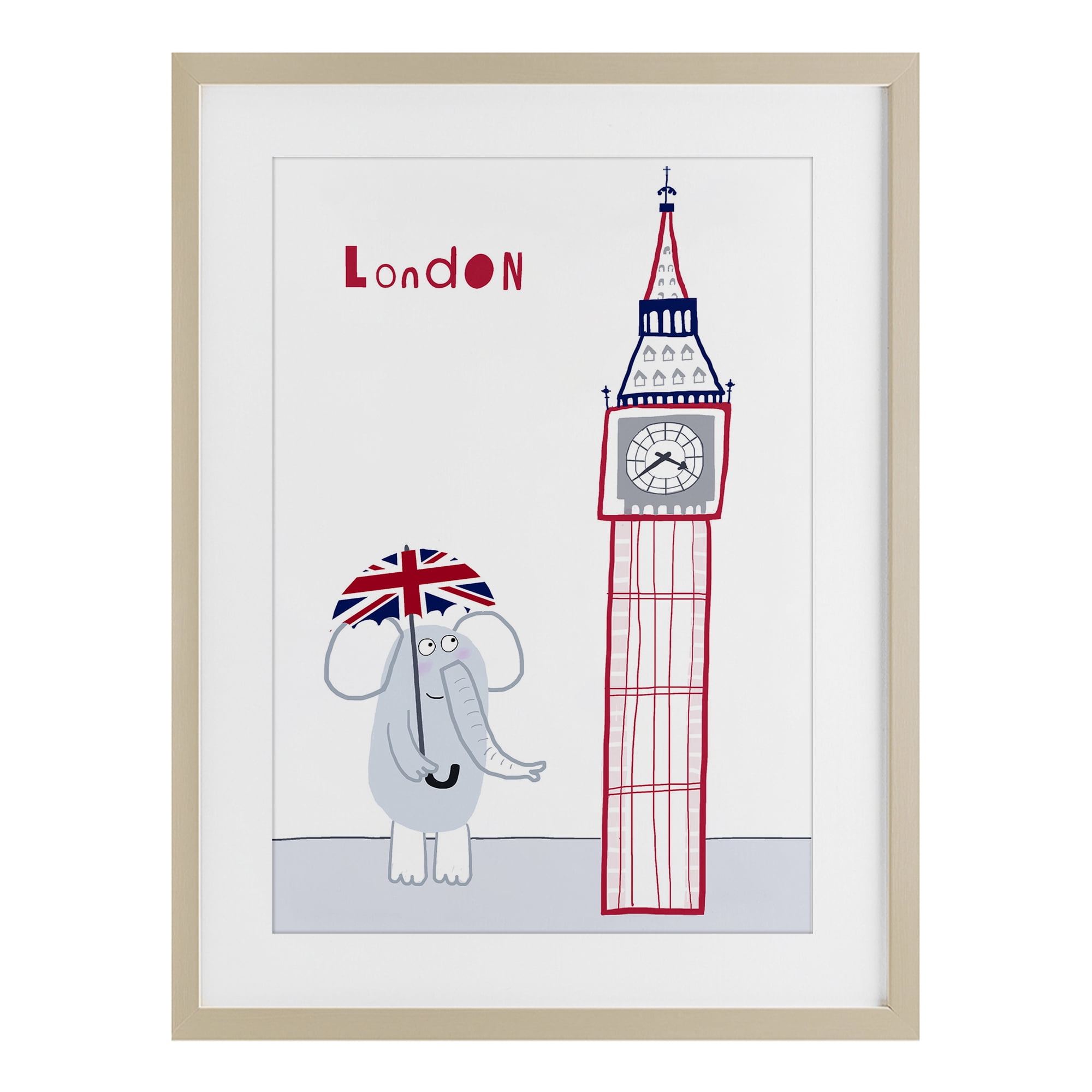 Elephant & Big Ben London Birch Framed Print Under Glass, design by Carla Daly