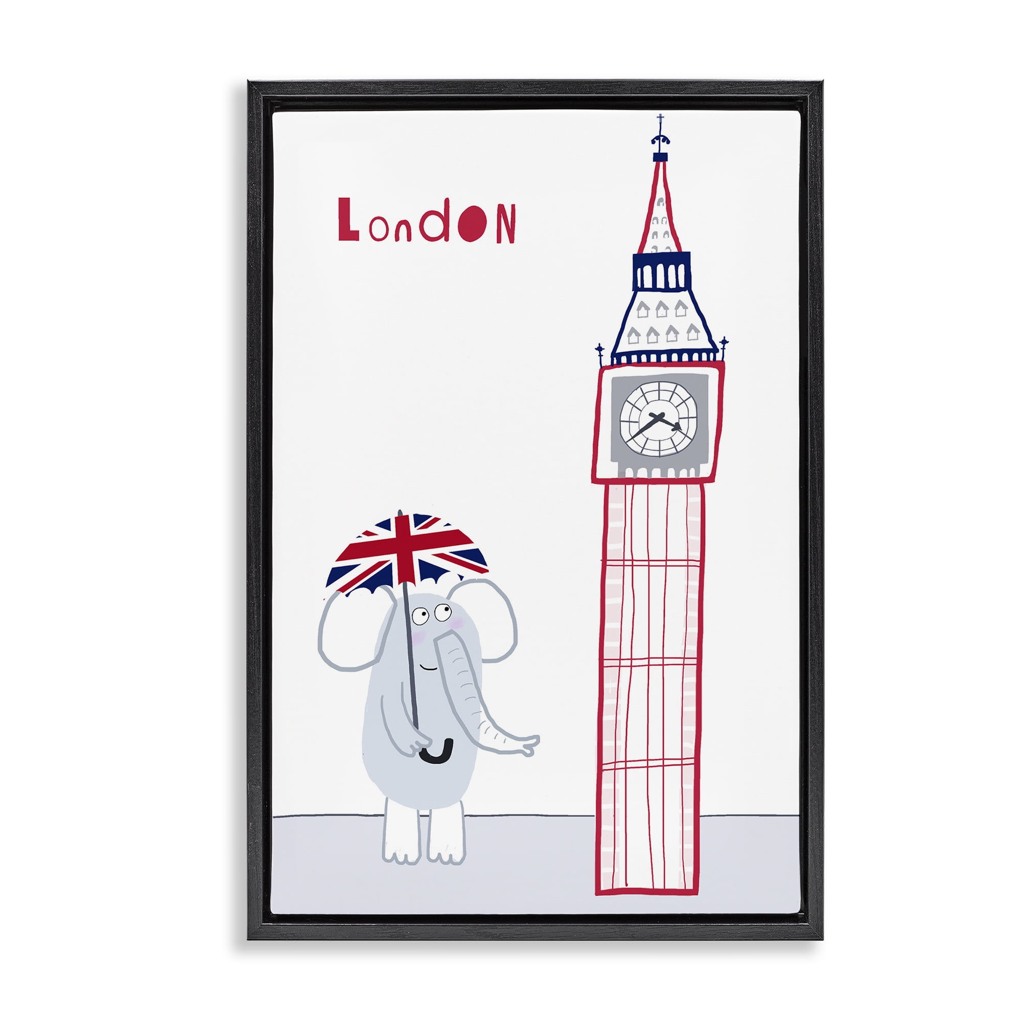 Elephant & Big Ben London Black Framed Floater Canvas Wall Art, design by Carla Daly