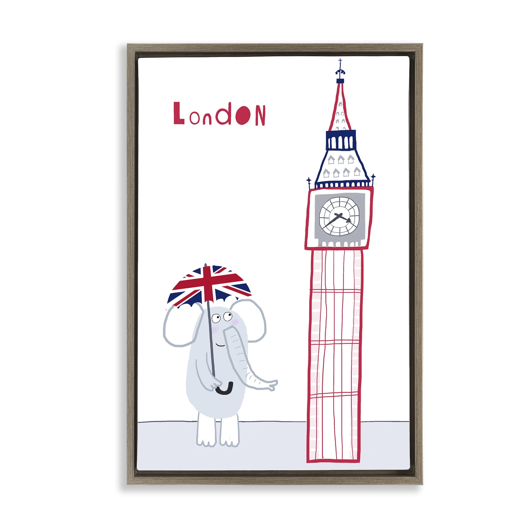 Elephant & Big Ben London Brown Framed Floater Canvas Wall Art, design by Carla Daly