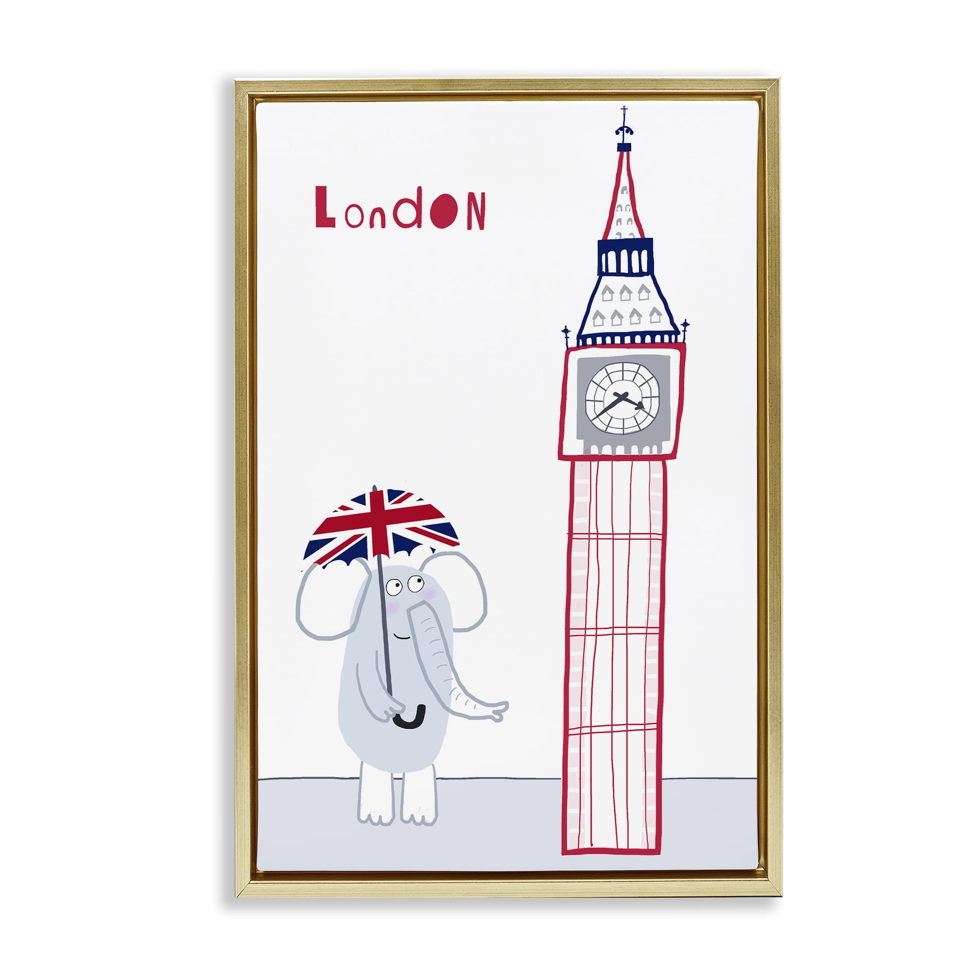 Elephant & Big Ben London Gold Framed Floater Canvas Wall Art, design by Carla Daly
