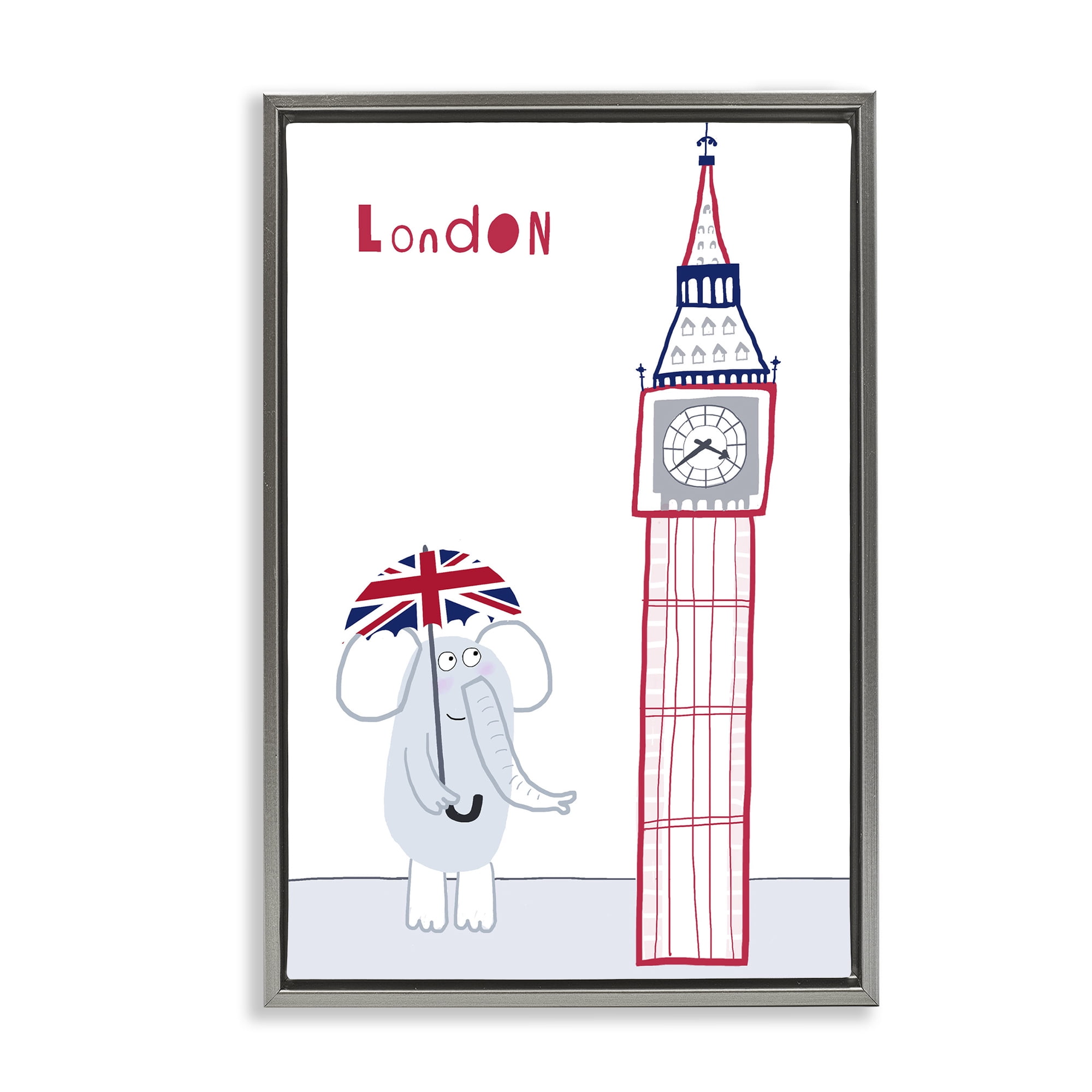 Elephant & Big Ben London Gray Framed Floater Canvas Wall Art, design by Carla Daly