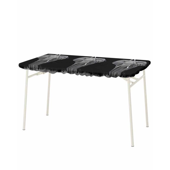 Elephant Bird Rectangle Tablecloth, Waterproof Elastic Fitted Table Covers for 8 Foot Tables, 32x96inch Decorative Tablecloths for Picnic, Camping, Indoor, Outdoor, Modern Pastoral Animal Black Grey