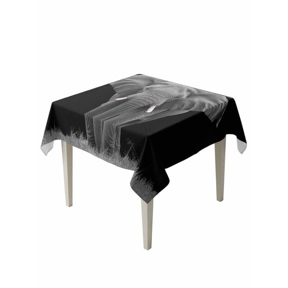 Elephant Bird Table Cloth, Waterproof Tablecloth for Square Tables, Modern Pastoral Animal Black Grey Reusable Washable Fabric Table Cover for Restaurant Kitchen Dining Tables 54"x54"